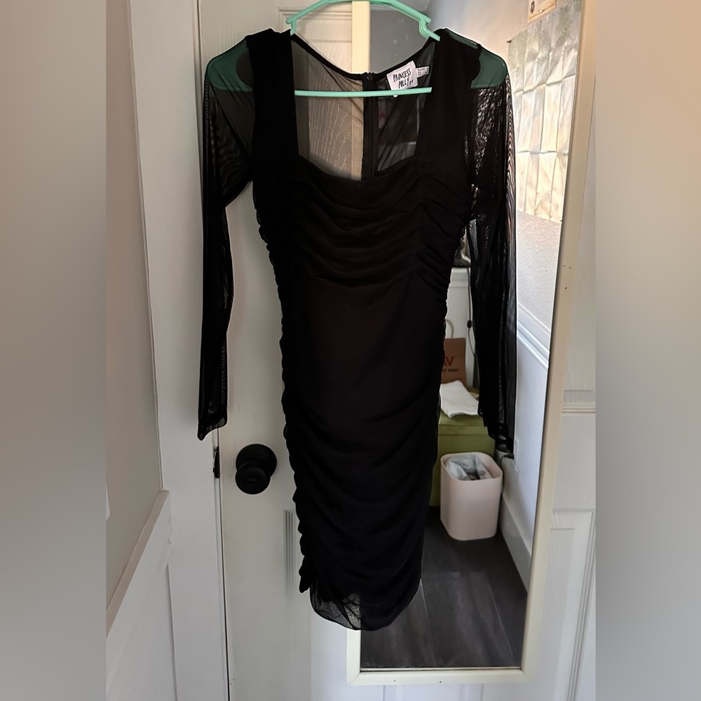 Princess Polly long sleeve sheer arm black cocktail dress